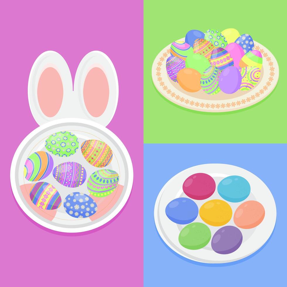 Happy Easter Spring Holiday Colorful Eggs on Plate vector