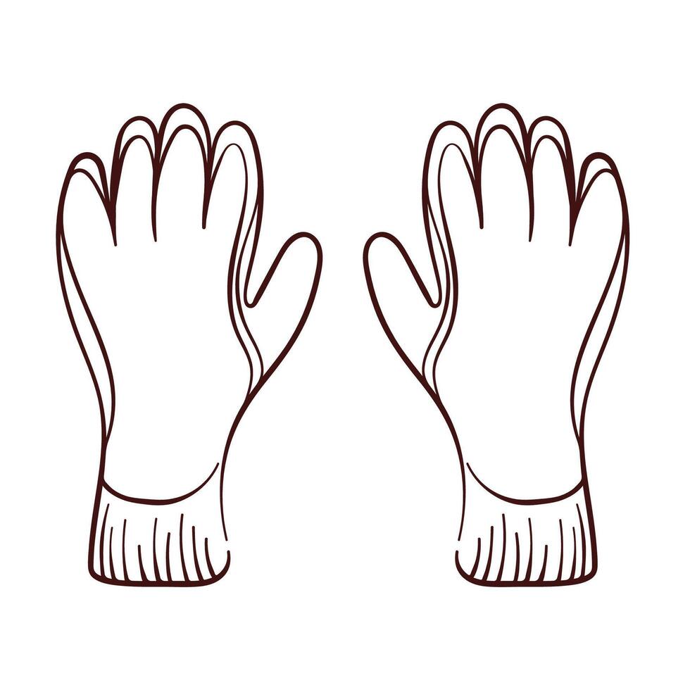 Construction gloves in line art style. Hand drawn pair of gloves isolated on a white background. vector