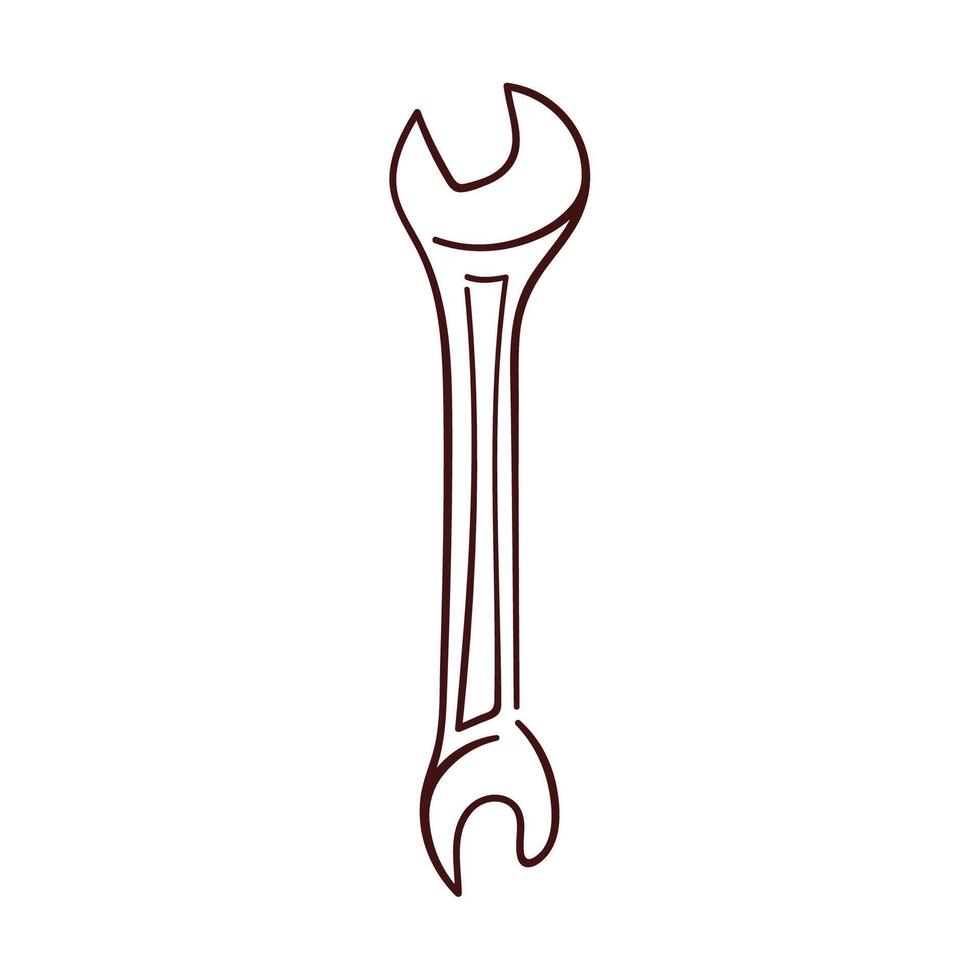 Wrench tool icon in line art style. Hand drawn design for hardware store isolated on a white background. vector