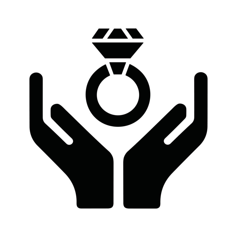 Diamond ring protected by hands, symbolizing safekeeping. vector