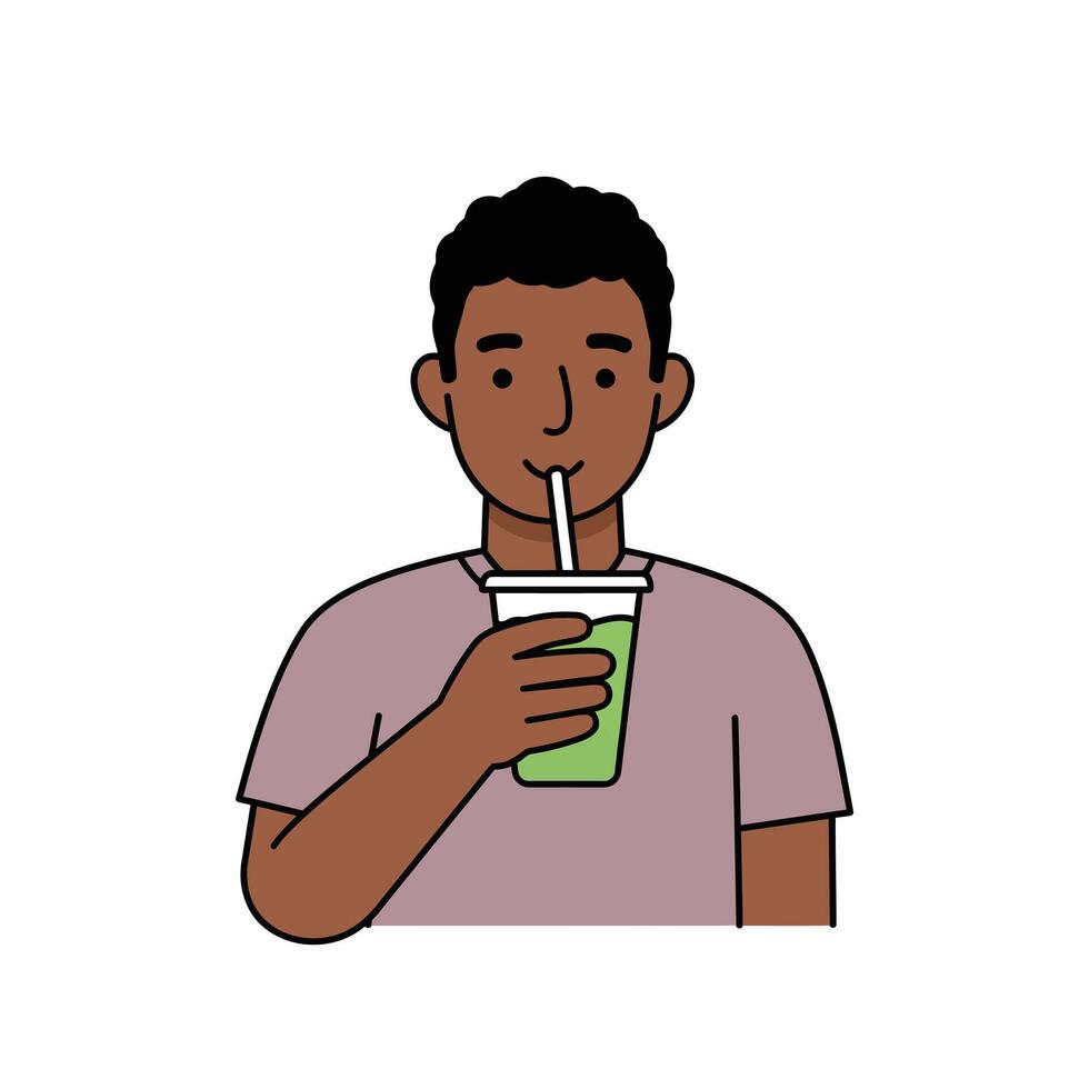 A man drinking a smoothie with a straw vector