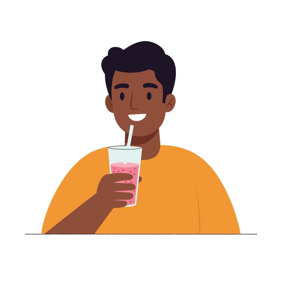 A man holding a drink with a straw vector