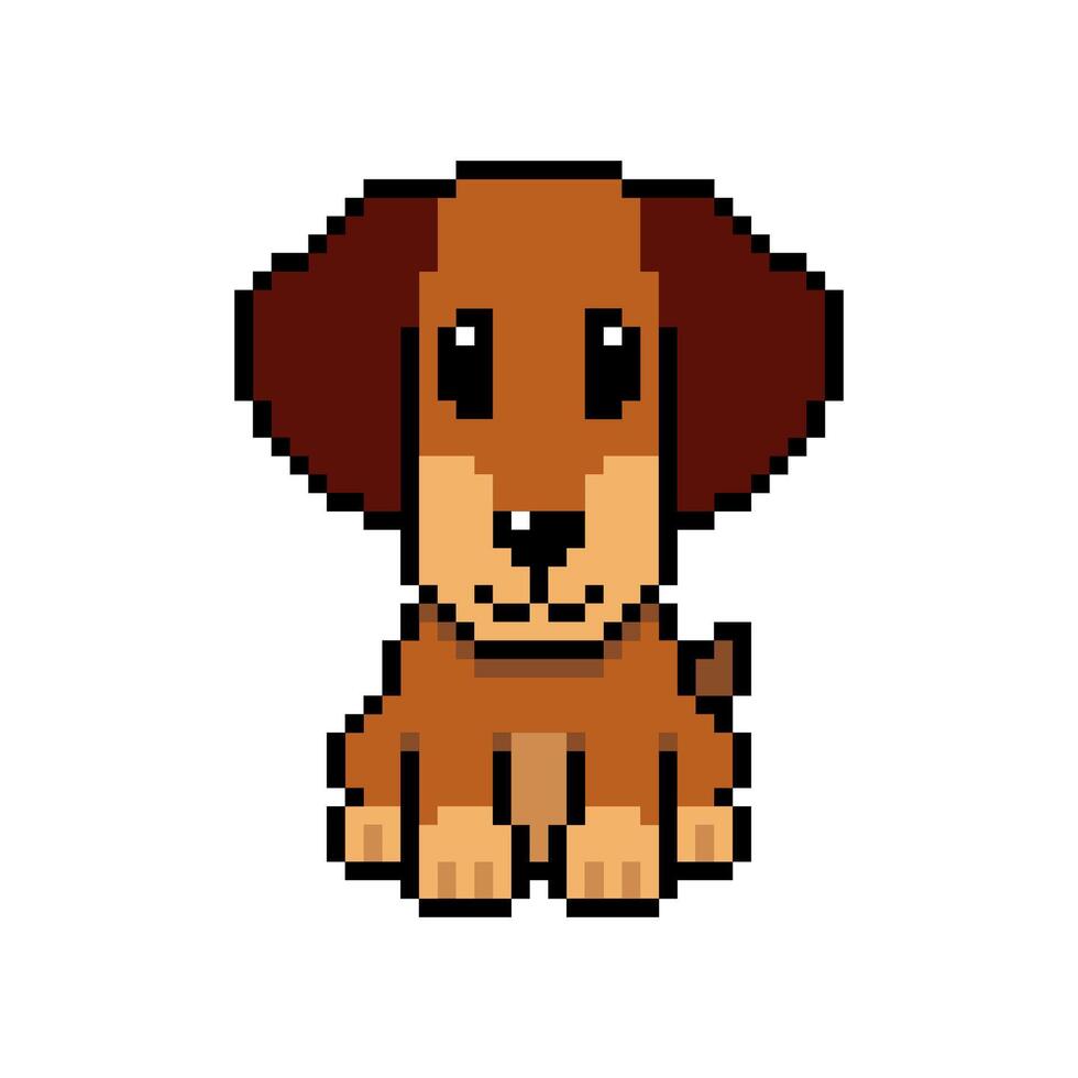 Pixel art cute dachshund dog in retro style for design. vector