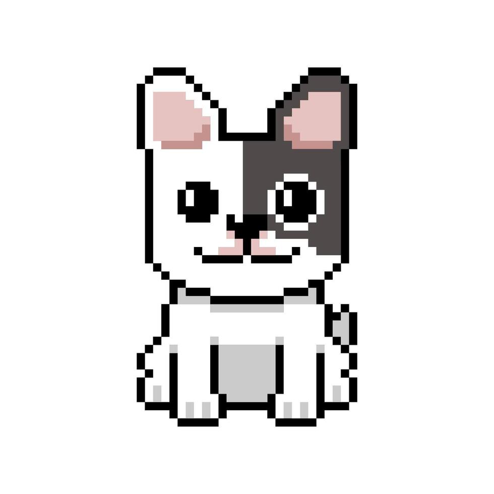 Pixel art cute french bulldog in retro style for design. vector