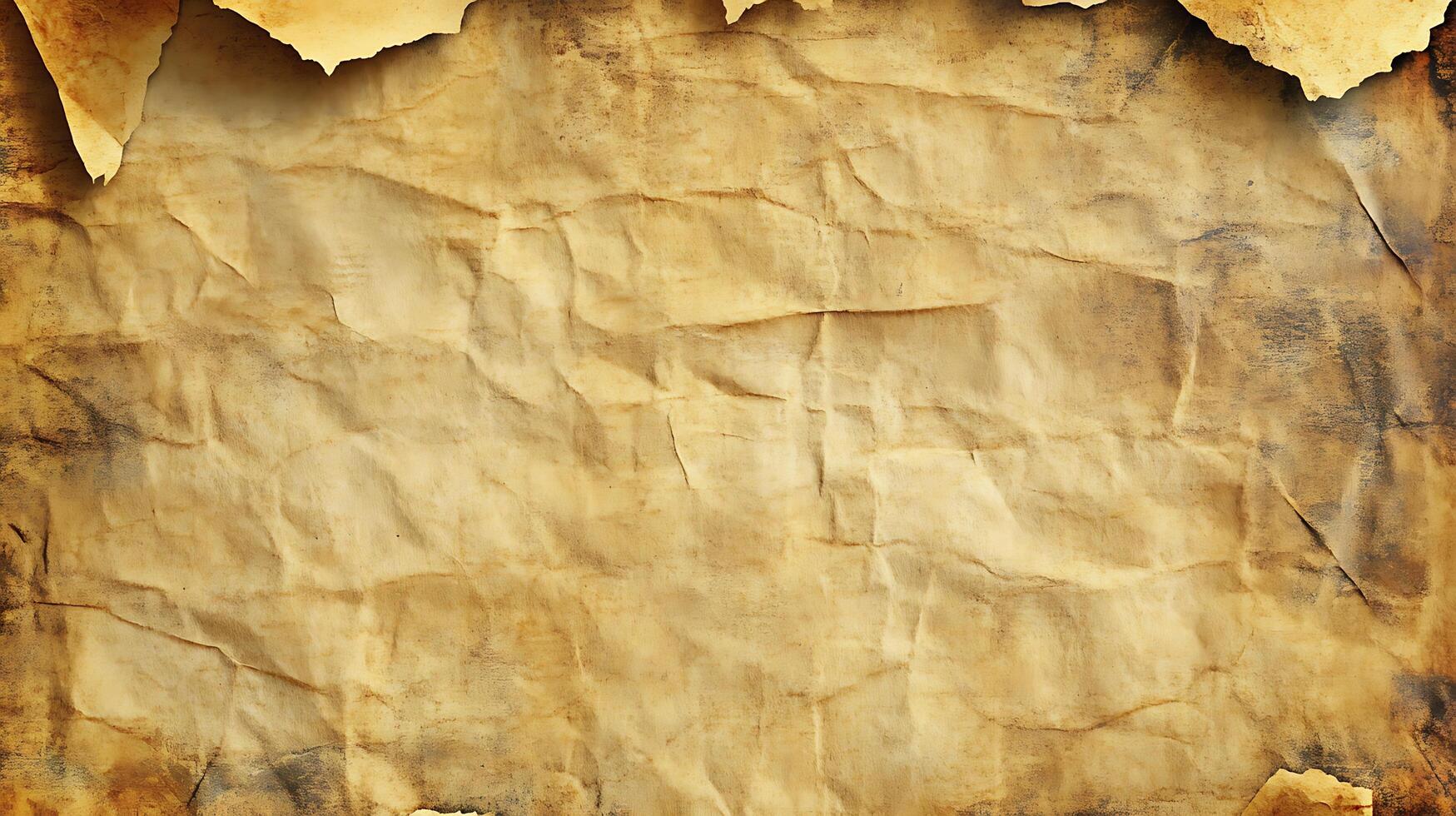 Close up of antique parchment paper with textured surface and ragged edges stained with age Great vintage background image photo