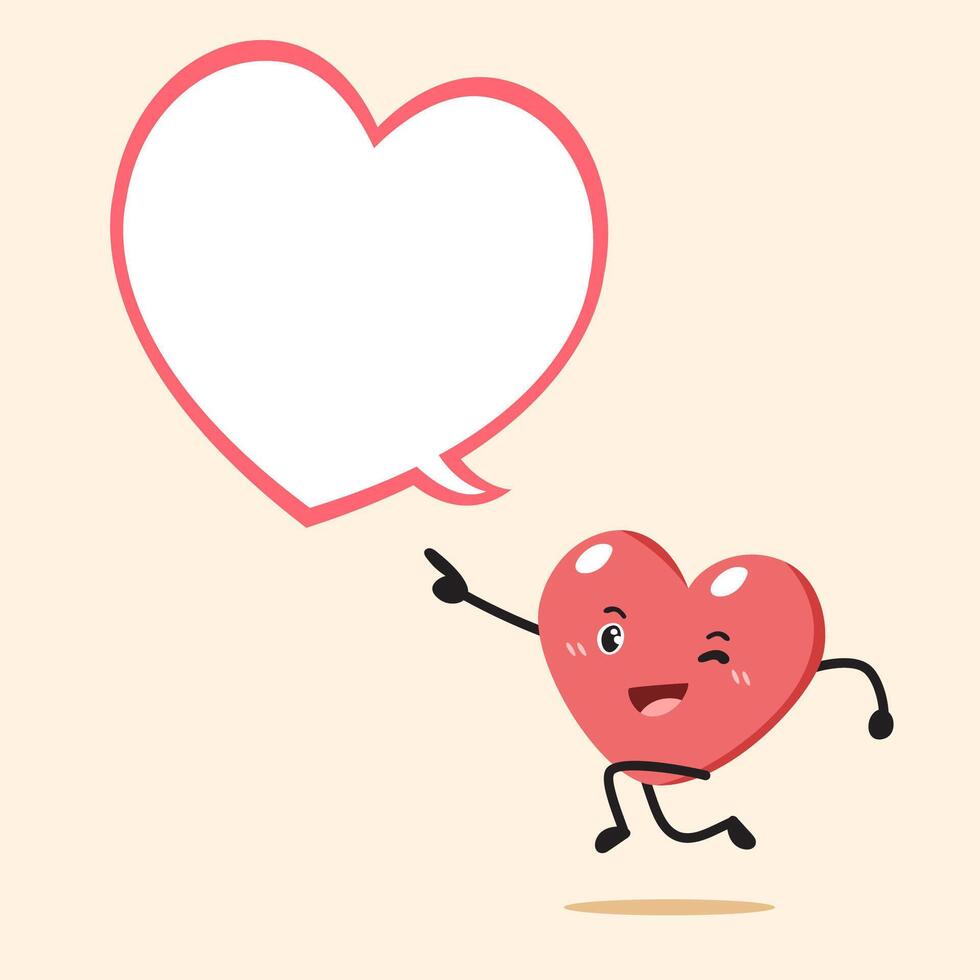 Cartoon a cute heart character with speech bubble for design. vector