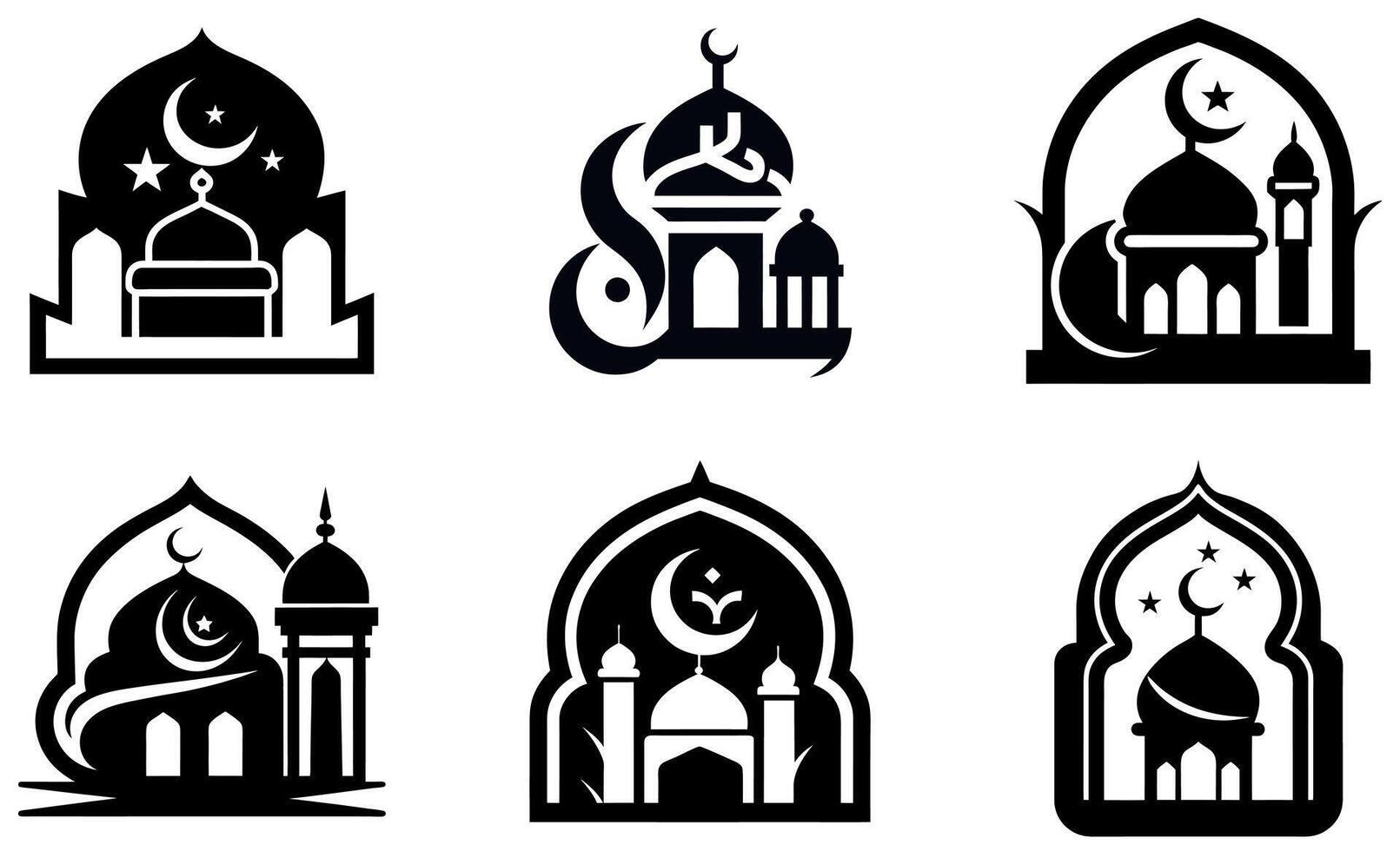 Elegant Black and White Mosque Logos for Islamic Design vector