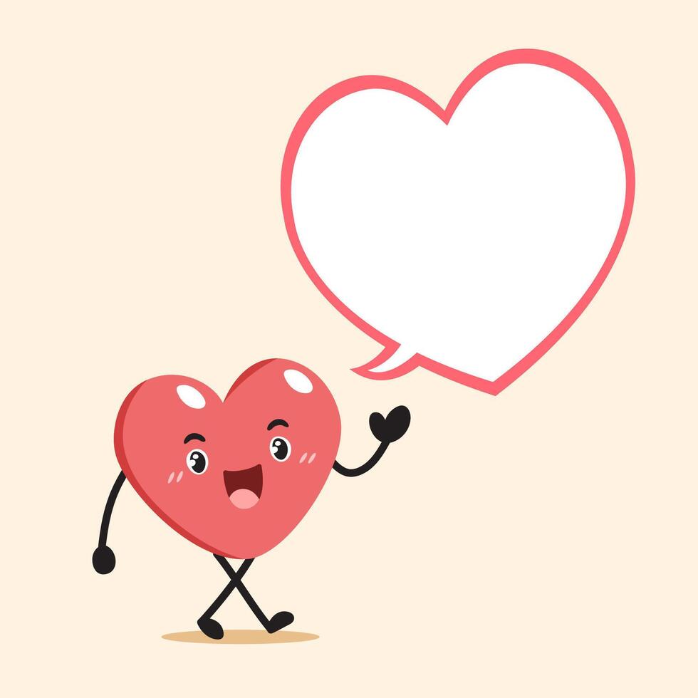 Cartoon a heart character with speech bubble for design. vector