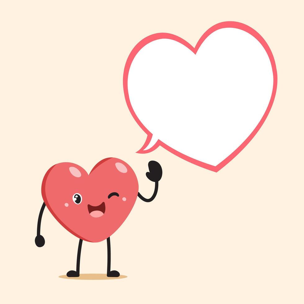 cartoon cute heart character with speech bubble for design. vector