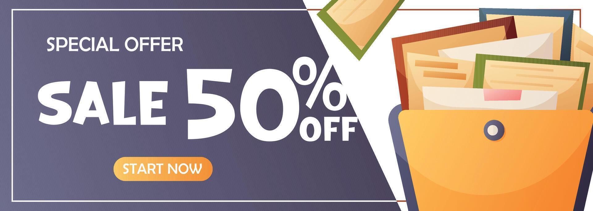 Promotional banner with a business folder and discount vector