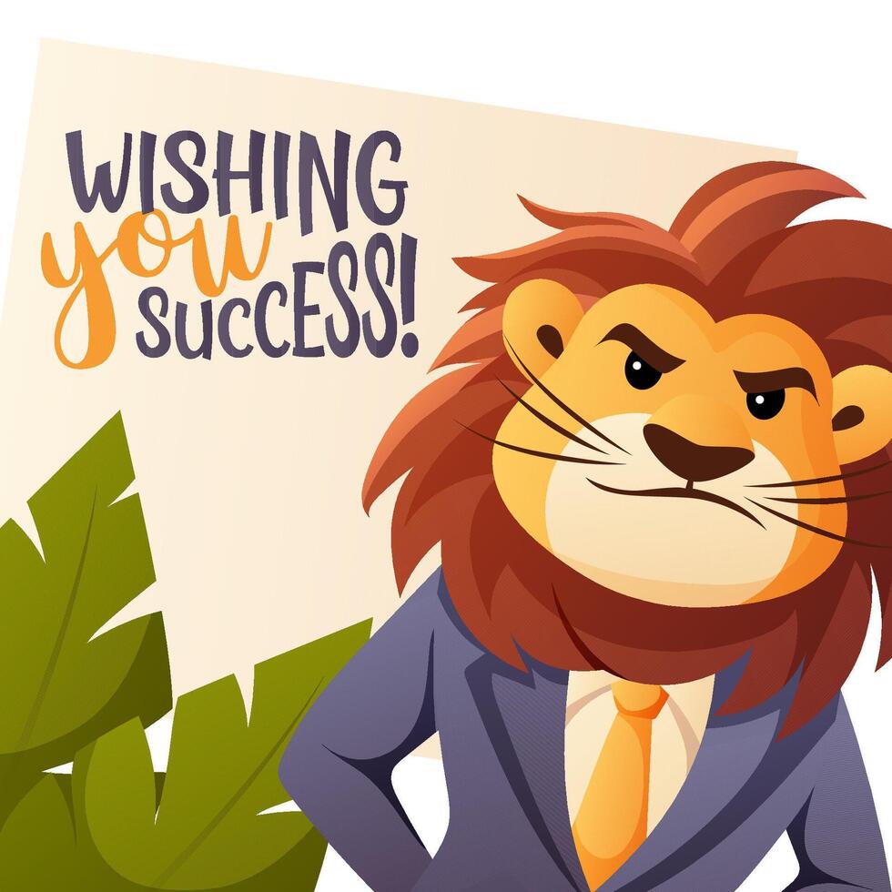 greeting card with business lion and success wish vector