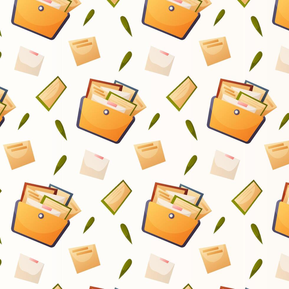 Seamless pattern with folders, documents, and envelopes vector