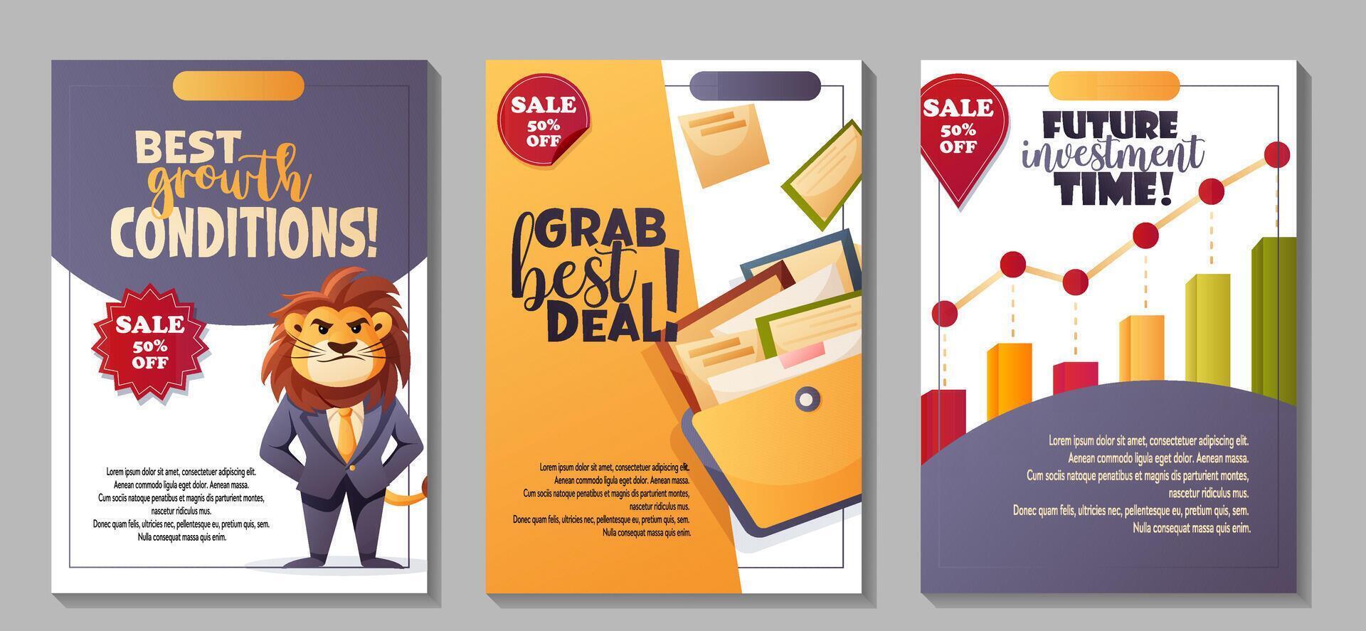 set of business flyers with sale and discount vector