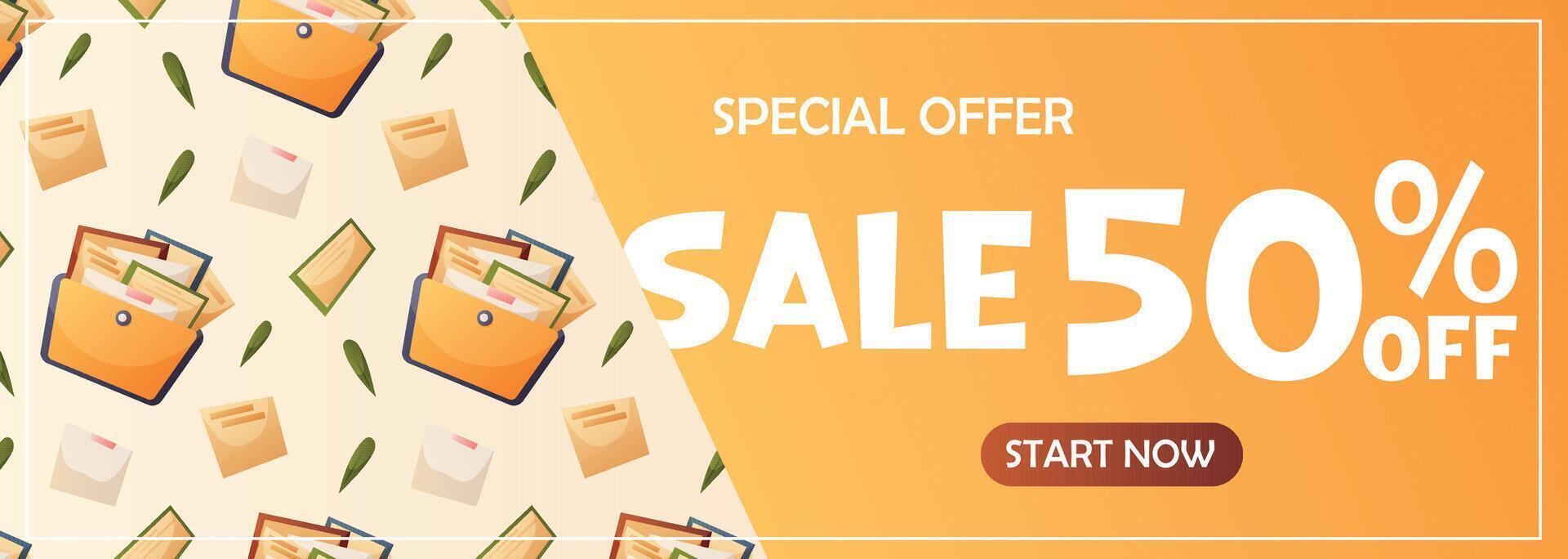 Banner with seamless pattern of folders and letters vector
