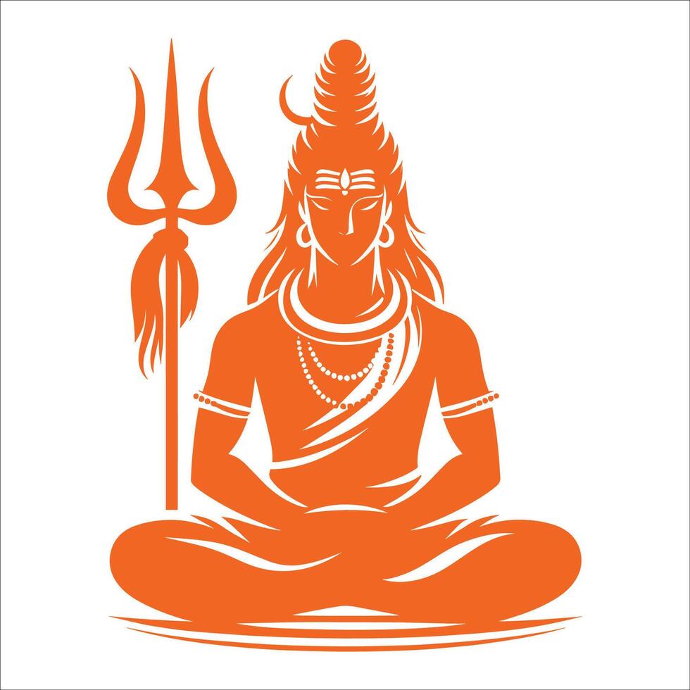 Lord Shiva Silhouette Meditating Mahadev with Trishul vector