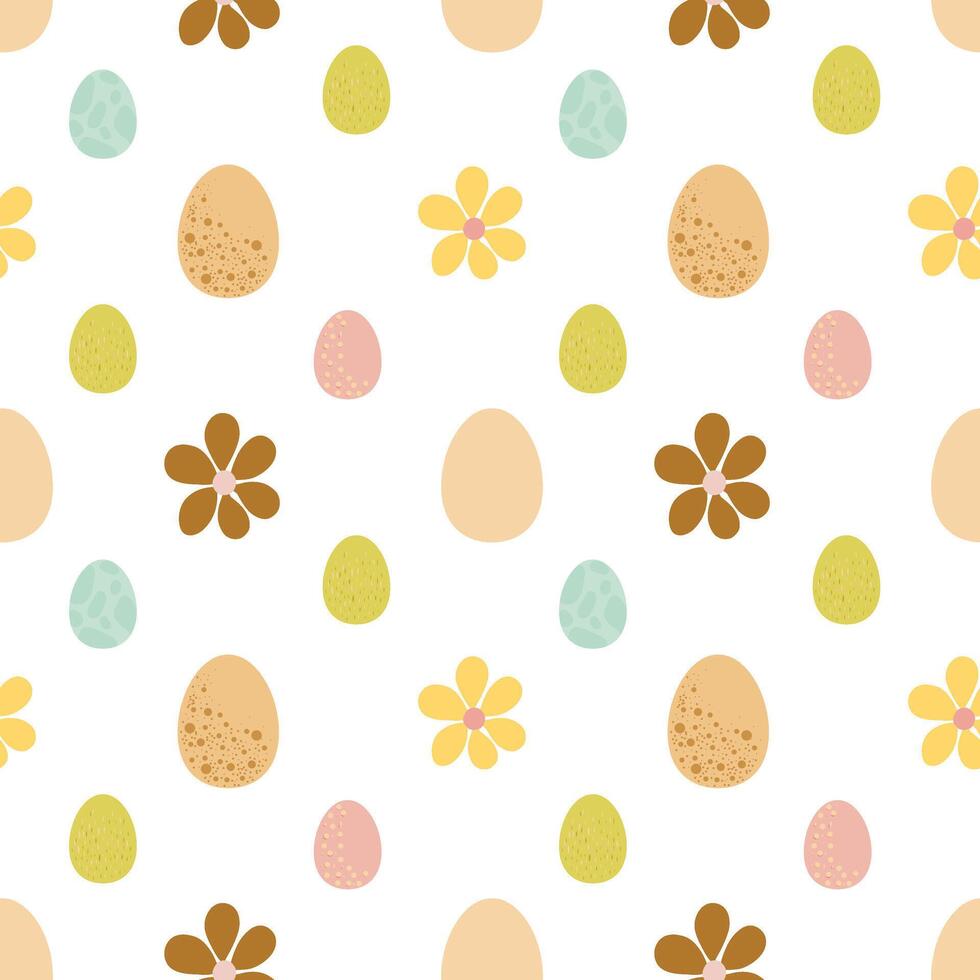 Easter eggs Seamless pattern with flowers, different eggs and flowers pattern, floral pattern vector