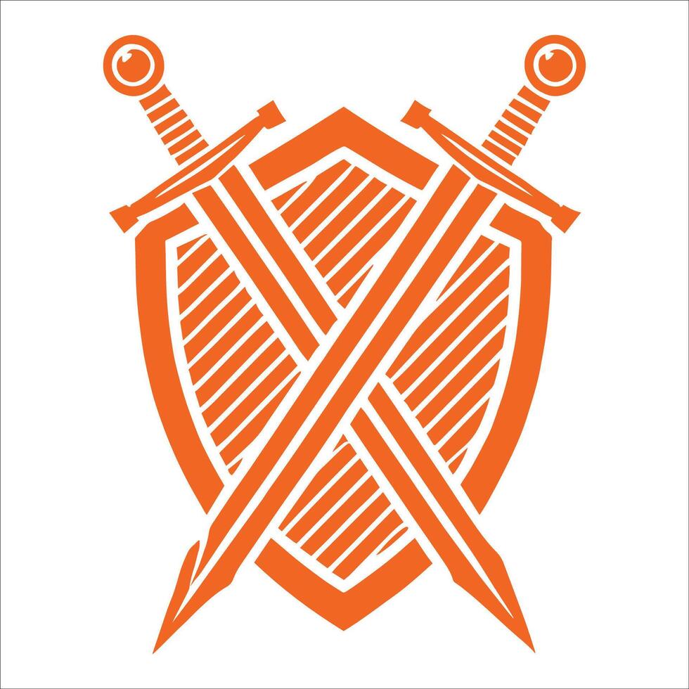 Two swords crossed in the middle of a shield vector