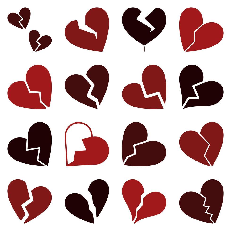 Heartbreak Broken Heart icons set - Breakup concept creative symbols vector