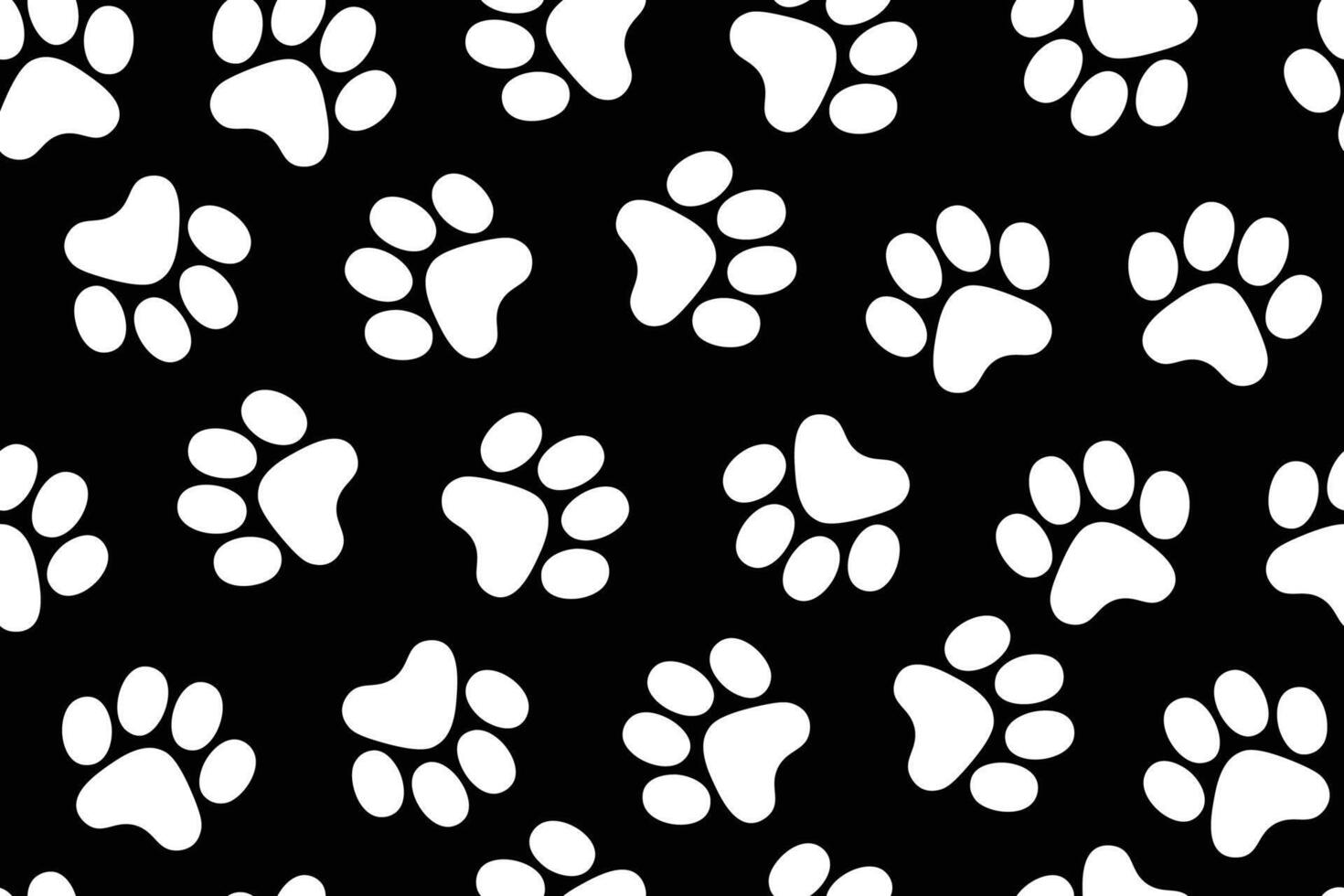 White Paw Prints on Black Background Seamless Pattern vector