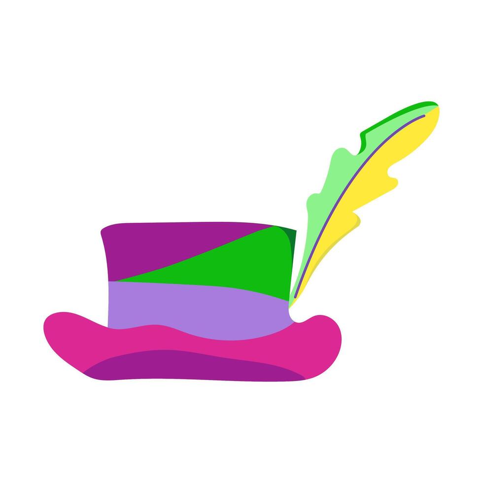 colorful Mardi Gras hat with feather image. Colored party clothing element logo. vector