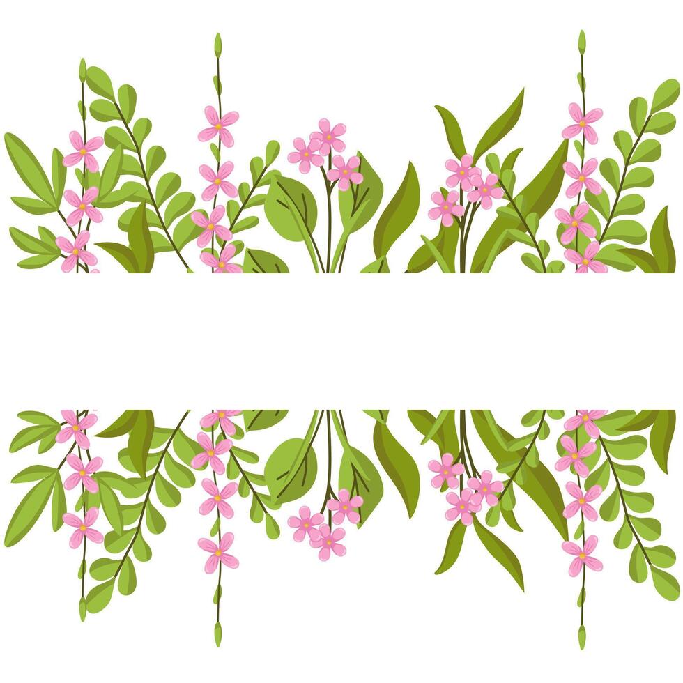spring banner with pink flowers and space for text. Botanical illustration for greeting cards and invitations. vector