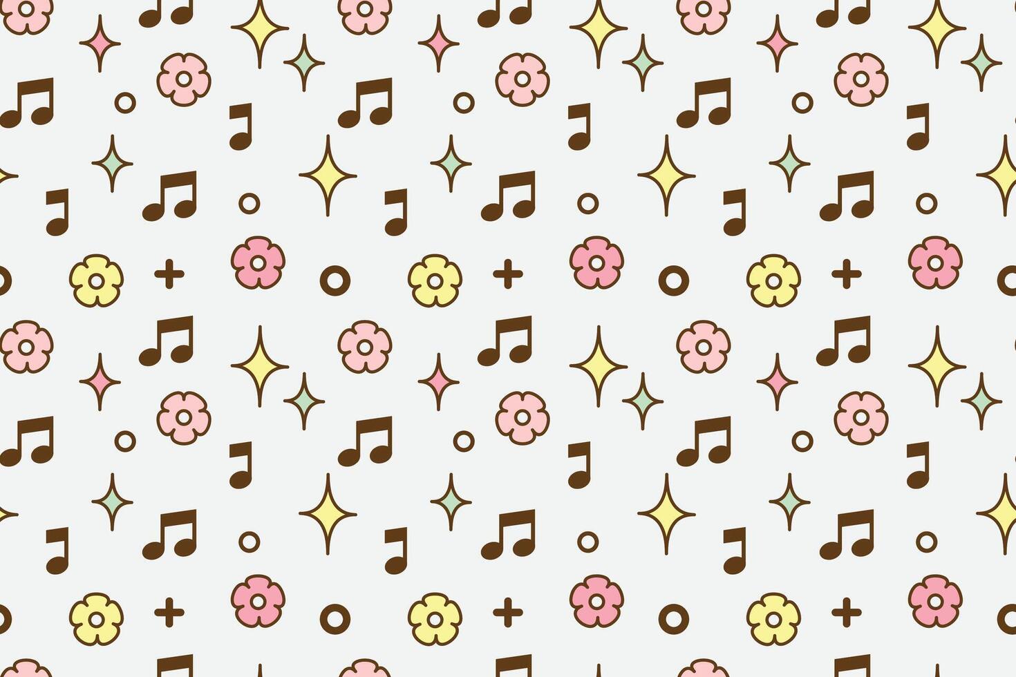 Cute music notes with flowers seamless repeat pattern vector