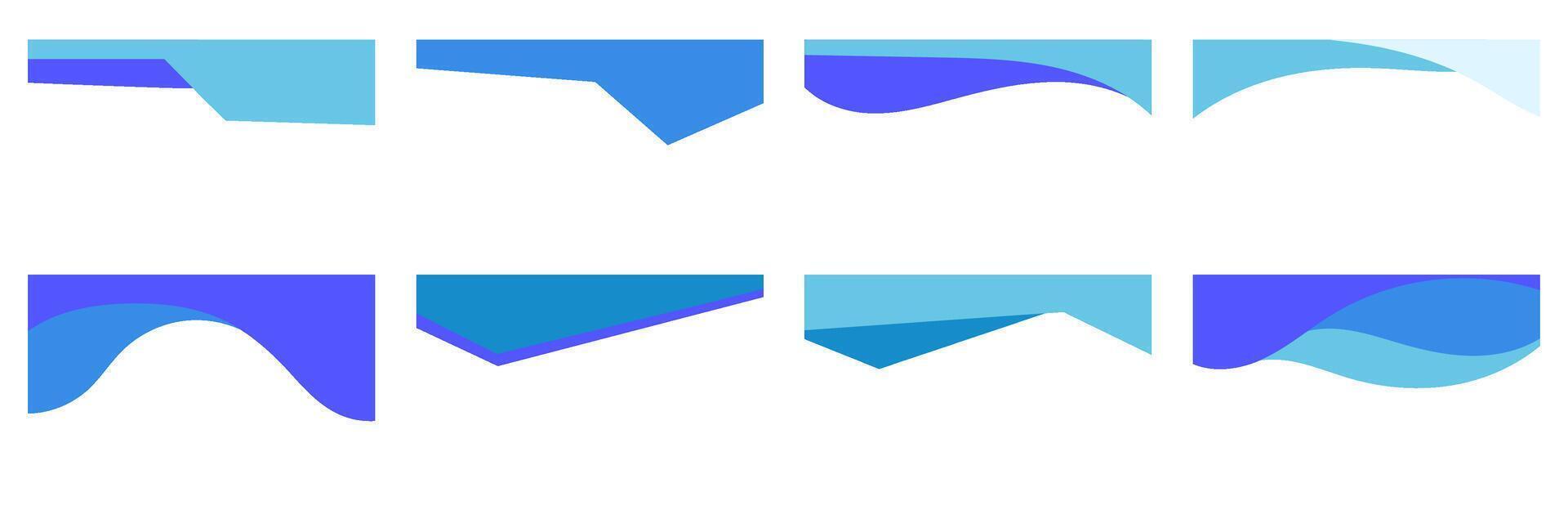 A collection of abstract header designs featuring blue gradient shapes and wavy patterns with geometric cuts, providing modern and minimalistic elements suitable for web or graphic design projects. vector