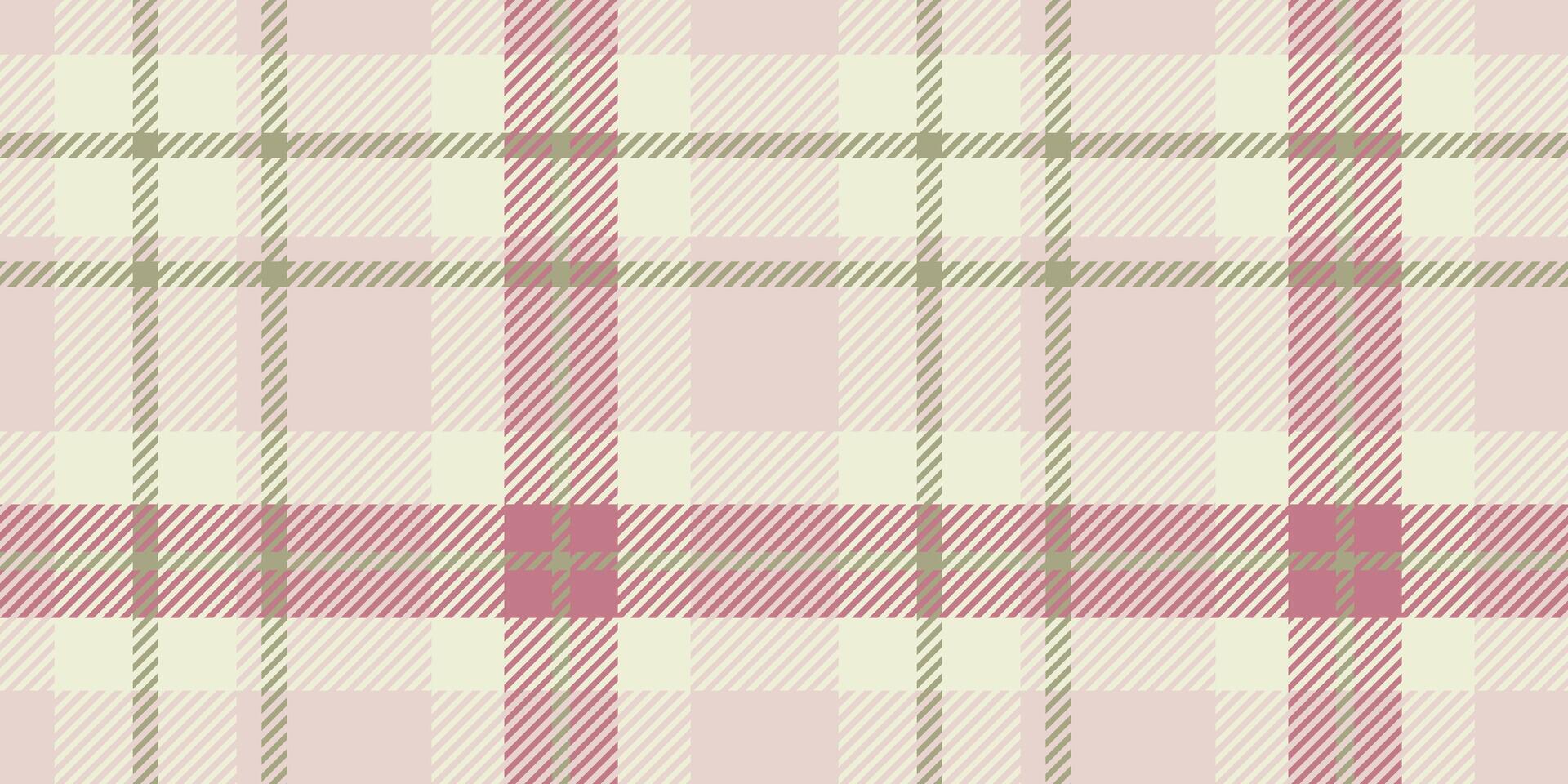 Soft, earthy tones of beige, light pink, and olive green in a seamless tartan pattern with intersecting lines. vector
