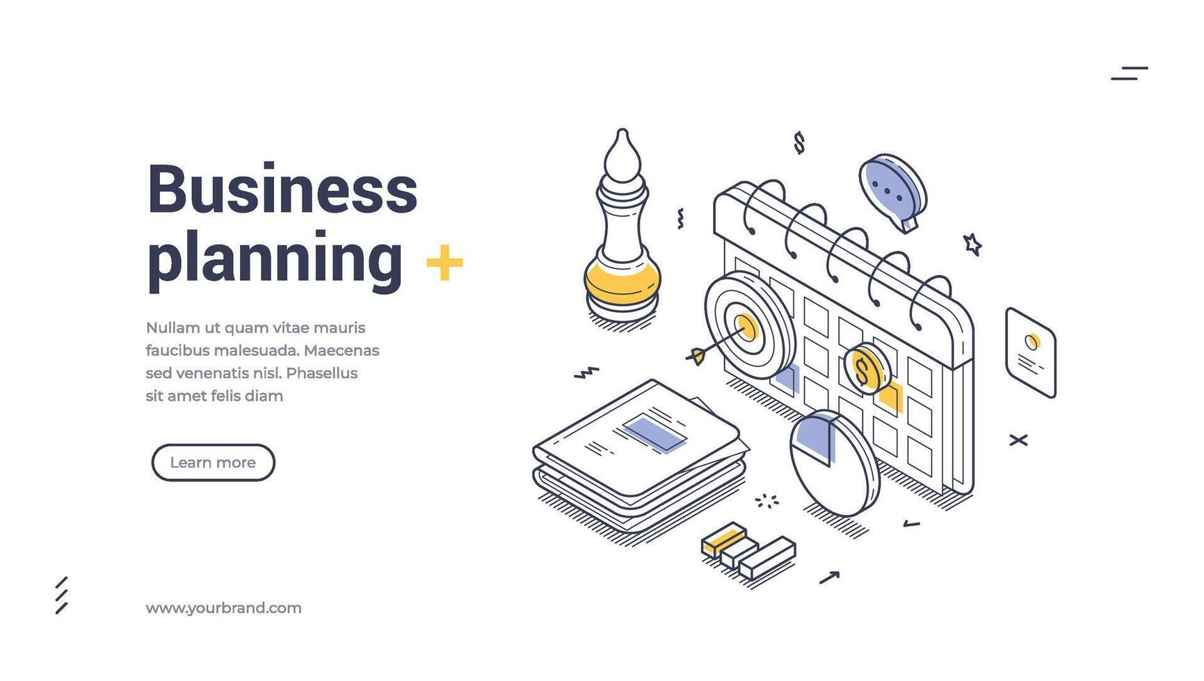 Business planning modern isometric line art web banner template vector
