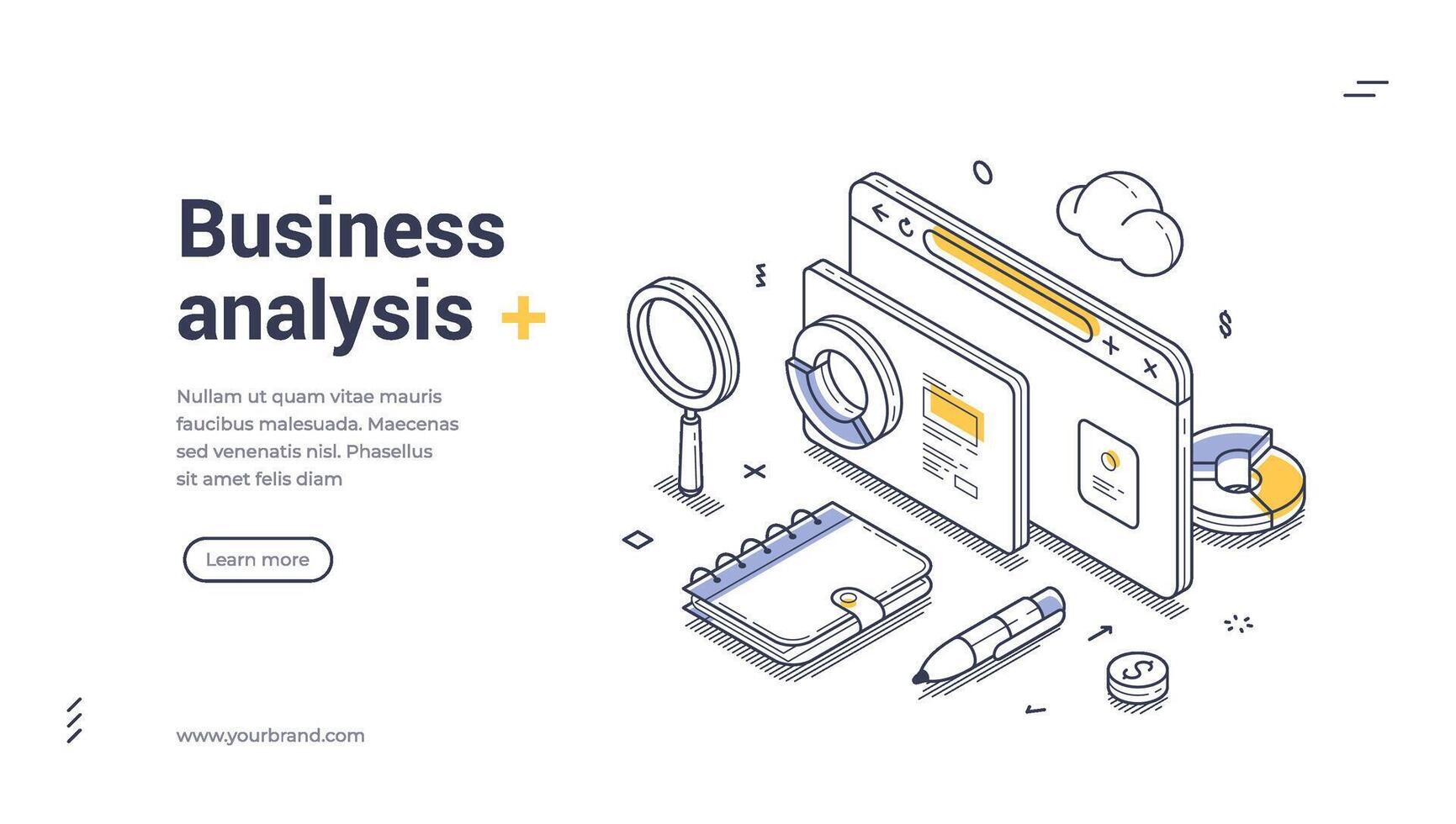 Business analysis modern isometric line art web banner template vector