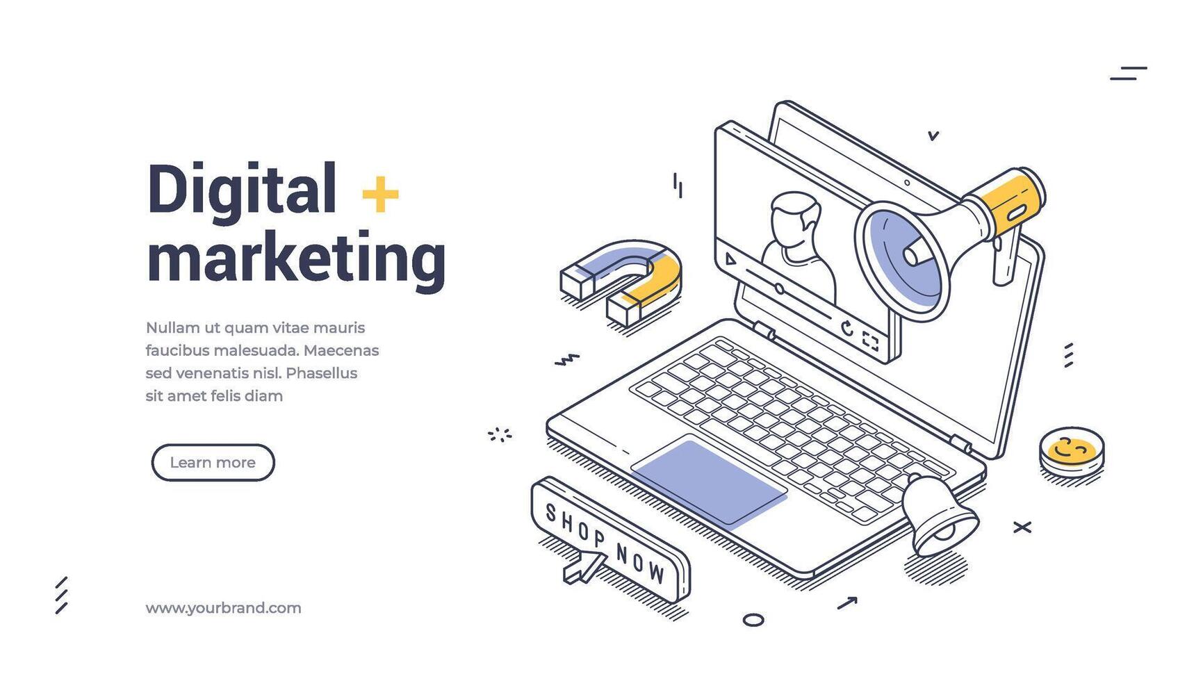 Digital marketing modern isometric line art web banner template vector