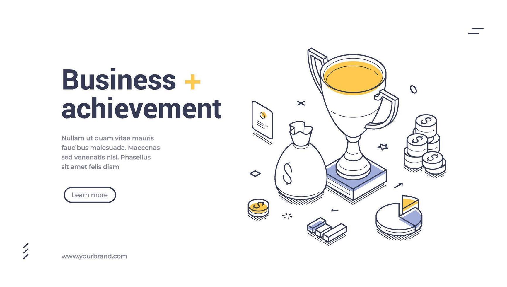 Business achievement modern isometric line art web banner template vector