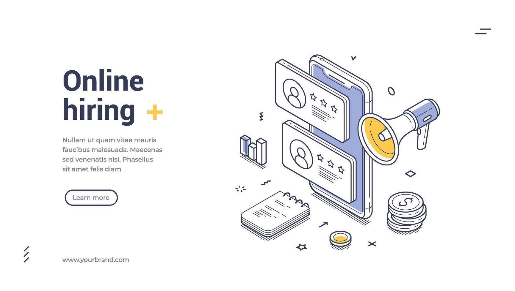 Online hiring modern isometric line art web banner template vector