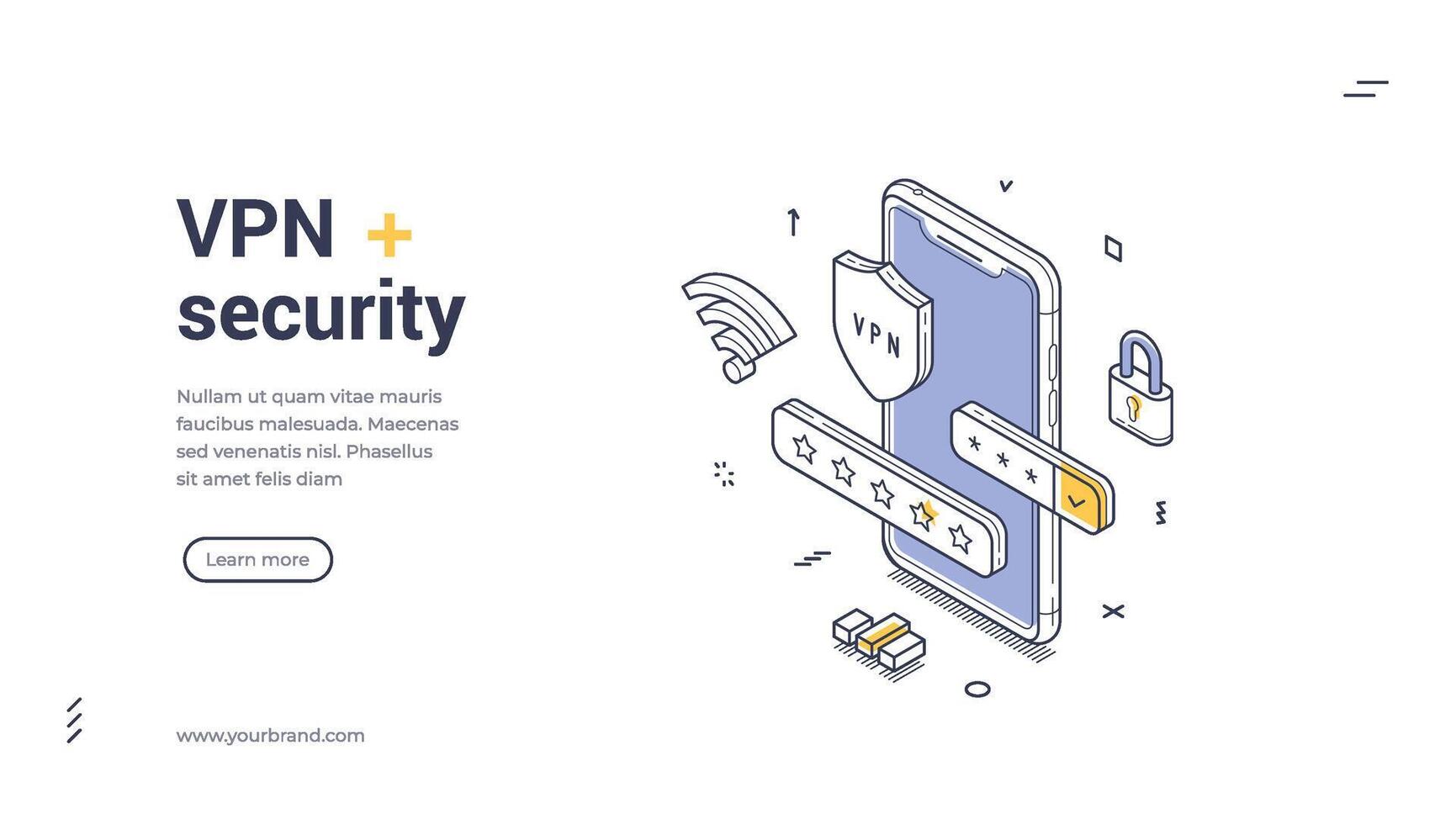 Secure online privacy and data protection with VPN technology illustrated in isometric line art web banner vector