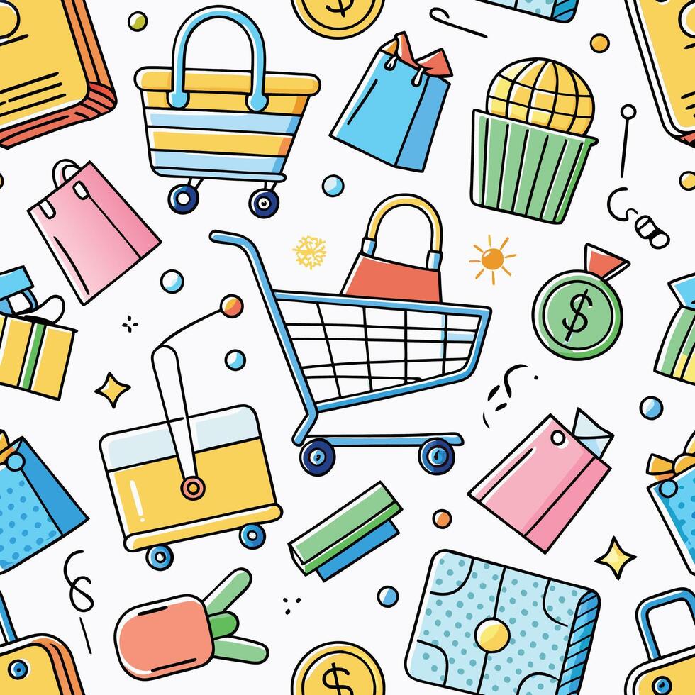 shopping pattern with colorful icons white background vector