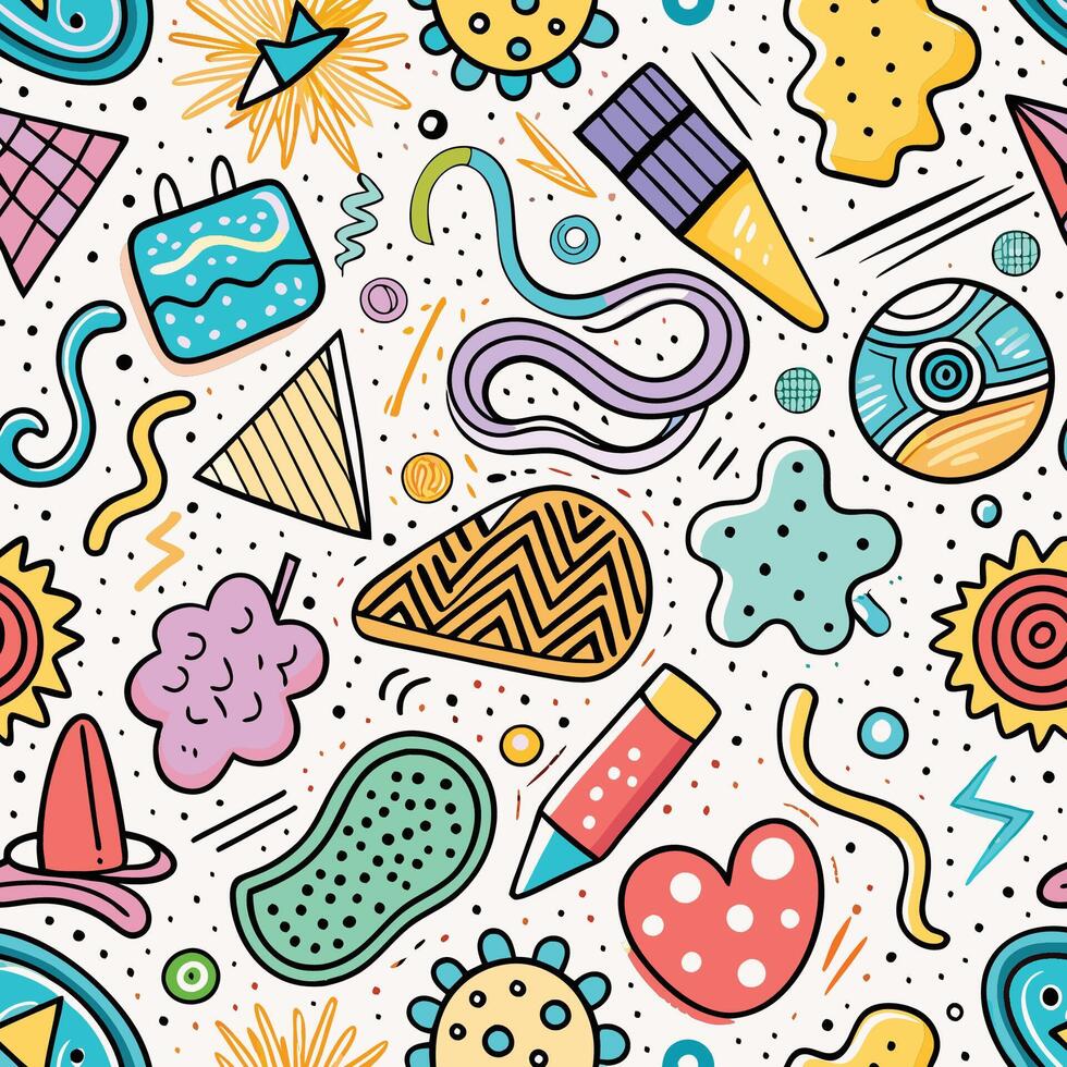 seamless pattern with colorful objects doodles vector