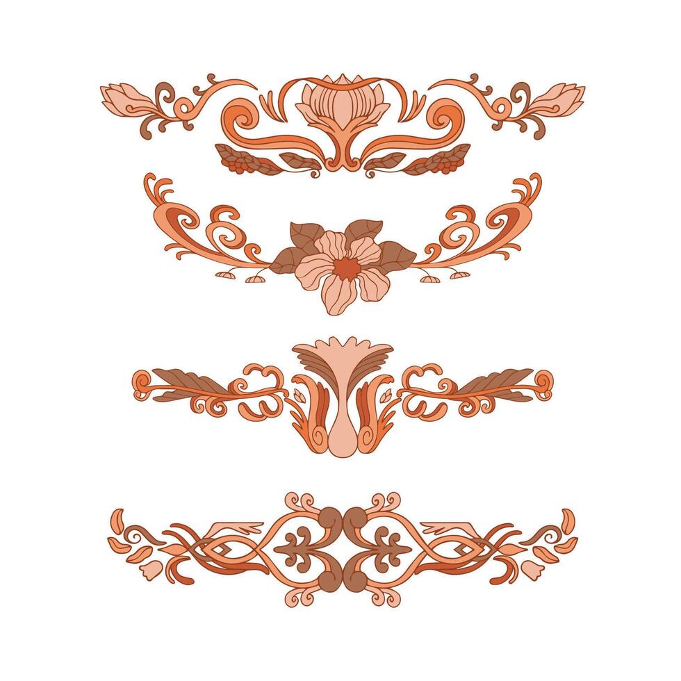 Hand drawn art nouveau frame and borders ornament collection on red colour vector