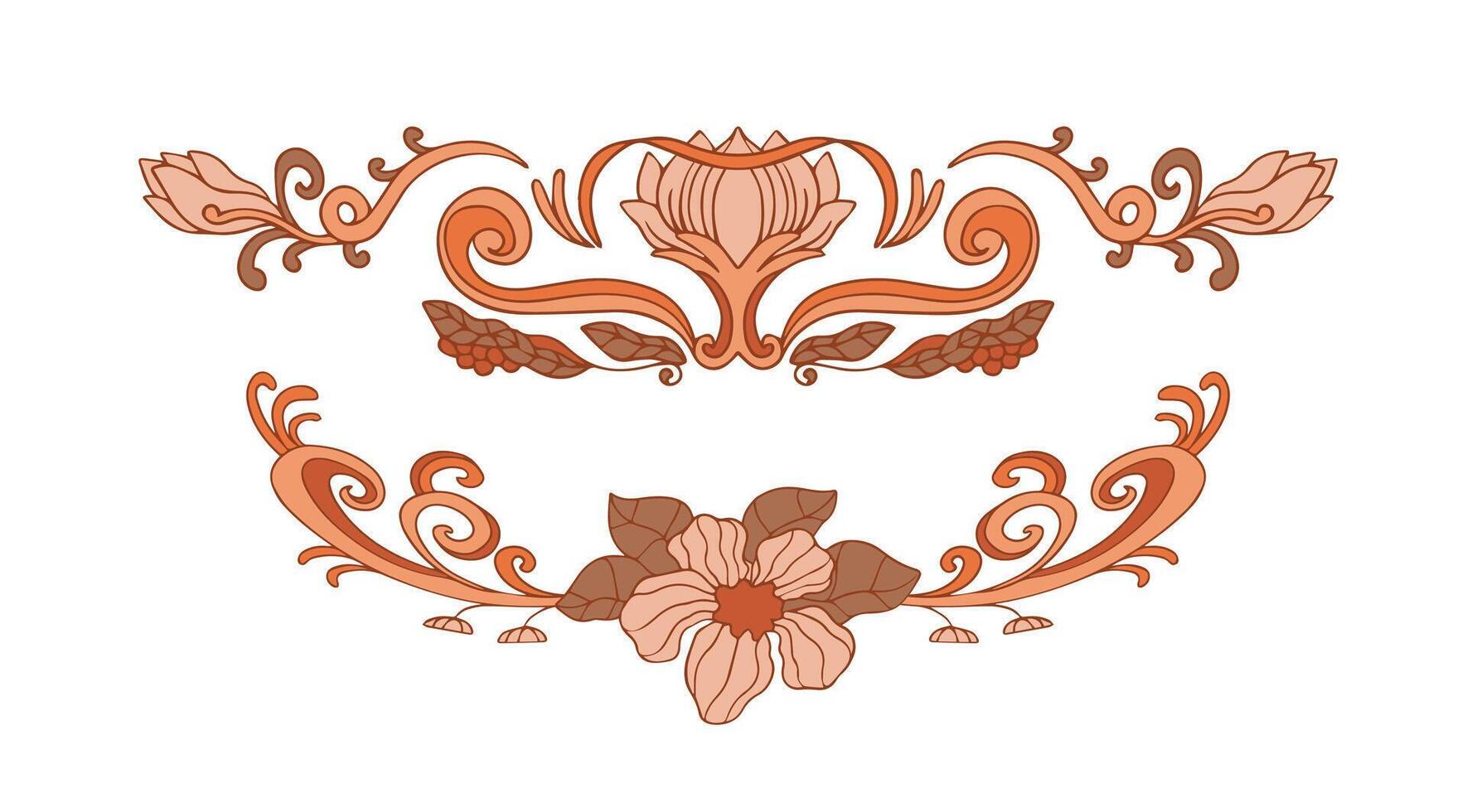 set art nouveau frame and borders ornament on white background vector