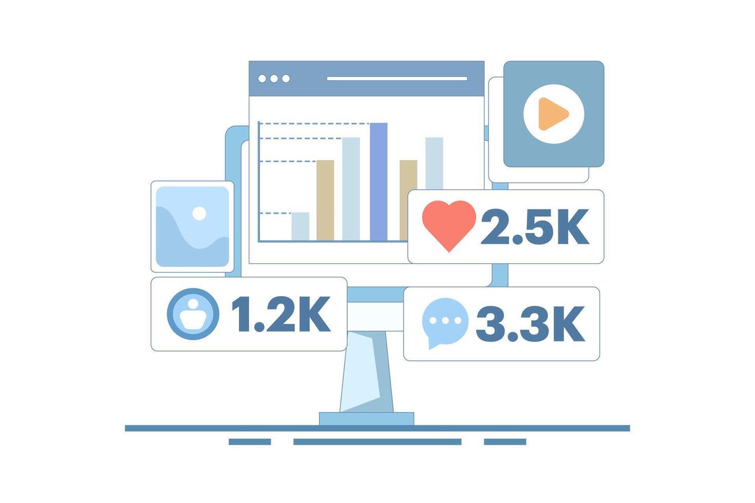 Audience engagement analysis concept, Social media post engagement analysis, Digital marketing report, Increase post engagement ratio with infographics. illustration background with icons. vector