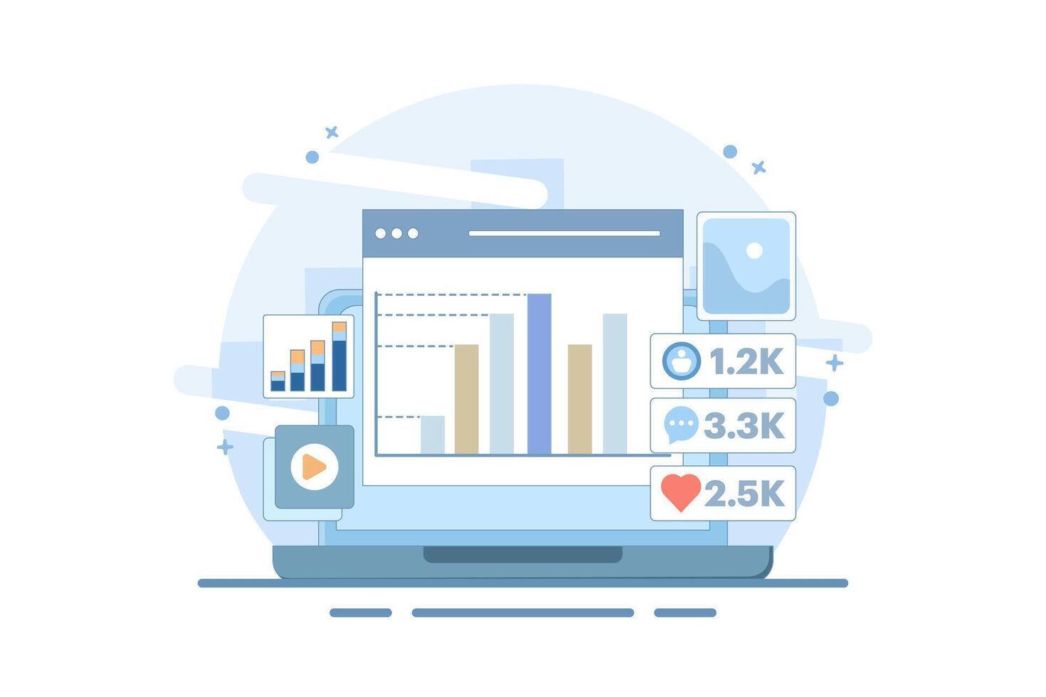 Audience engagement analysis concept, Social media post engagement analysis, Digital marketing report, Increase post engagement ratio with infographics. Design illustration in background. vector