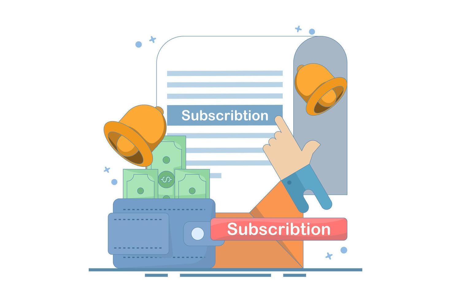 automatic subscription service concept. automatic subscription renewal or payment. subscription renewal. wallet with money. technology and programs. flat style element design illustration. vector