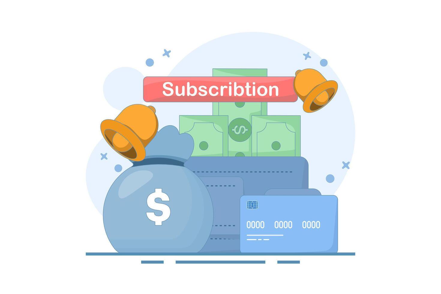 automatic subscription service concept. automatic subscription renewal or payment. subscription renewal. wallet with money. technology and programs. flat design illustration. vector