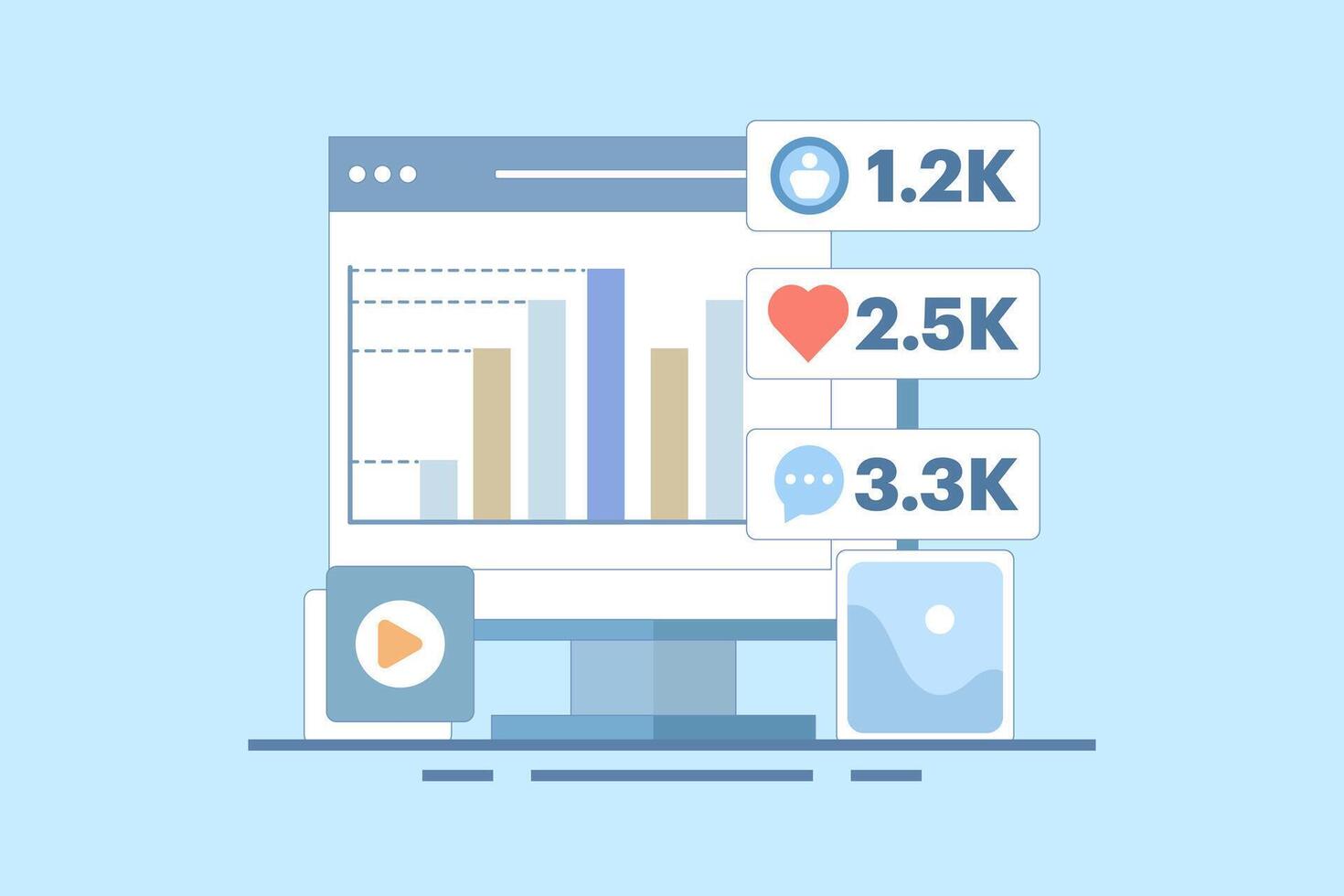 Audience engagement analysis concept, Social media post engagement analysis, Digital marketing report, Increase post engagement ratio with infographics. Flat design illustration. vector