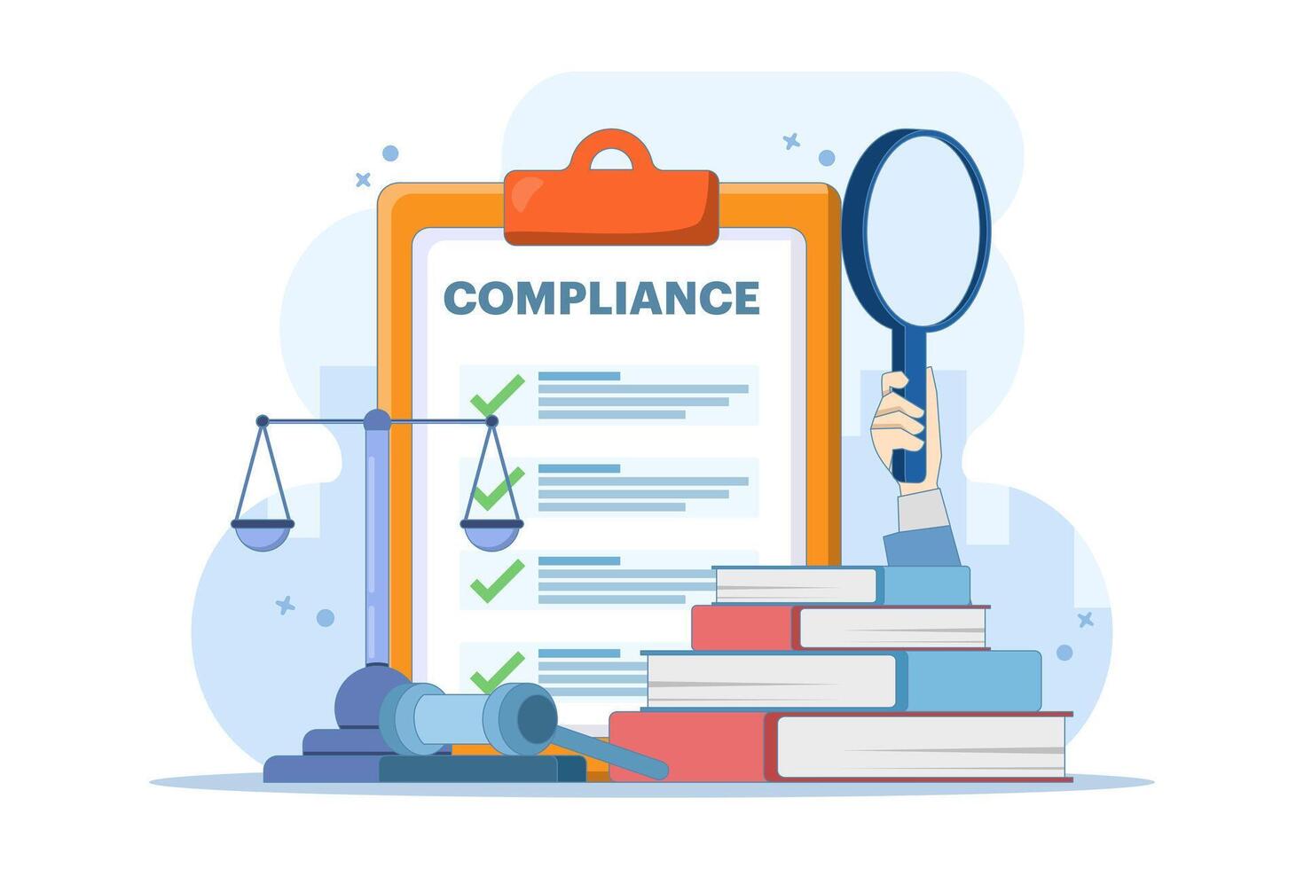 Compliance management concept. List of rules. Clipboard with tasks. Organizing efficient work processes and business ethics. Reviewing the list of business rules. Flat design illustration. vector