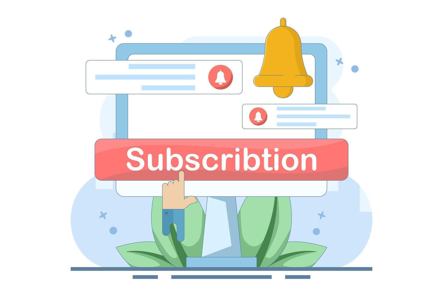 concept of subscription service. Subscribe to get the latest notifications and information. laptop with bell. technology and programs. minimalist flat illustration. vector
