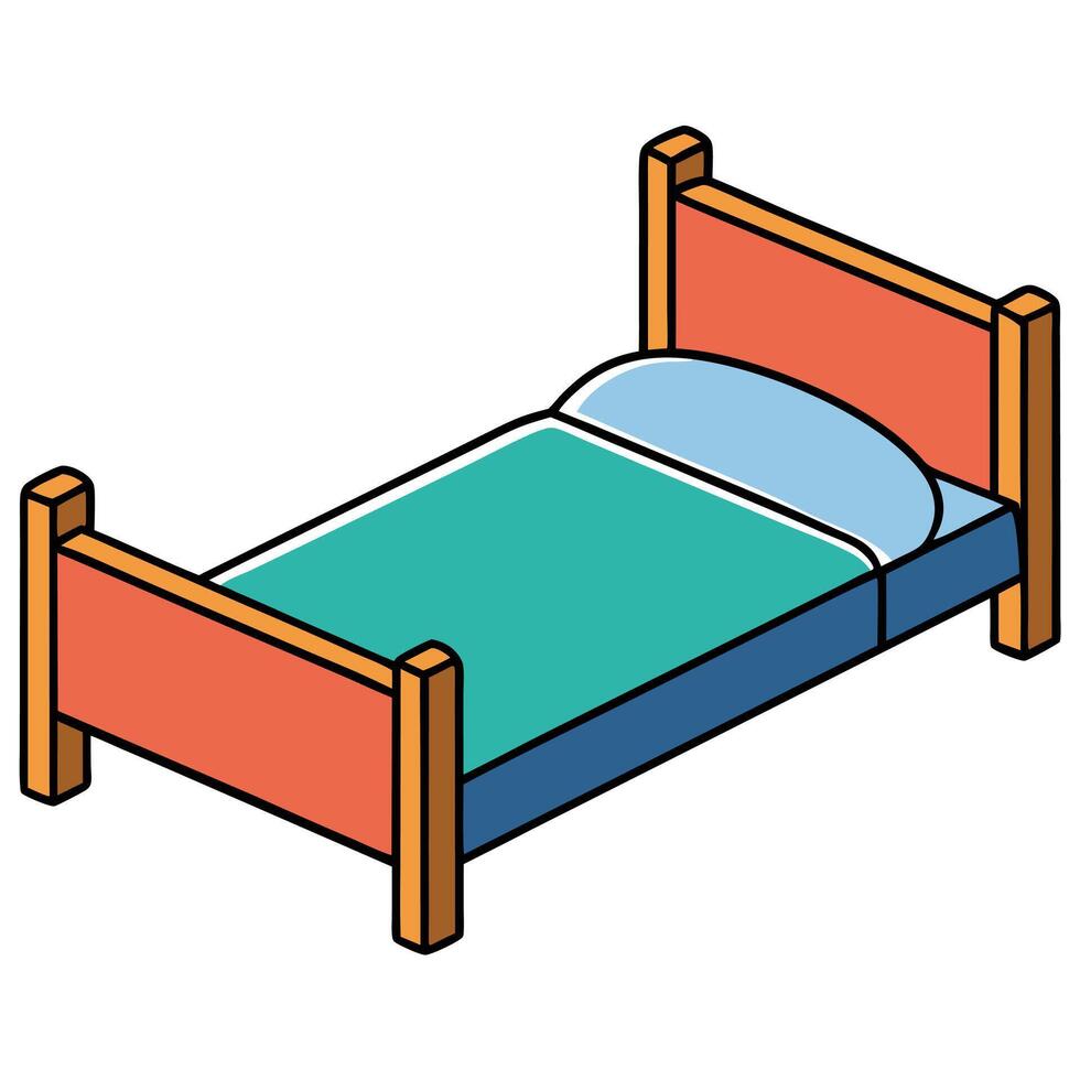 A bed with a blue and orange cover vector