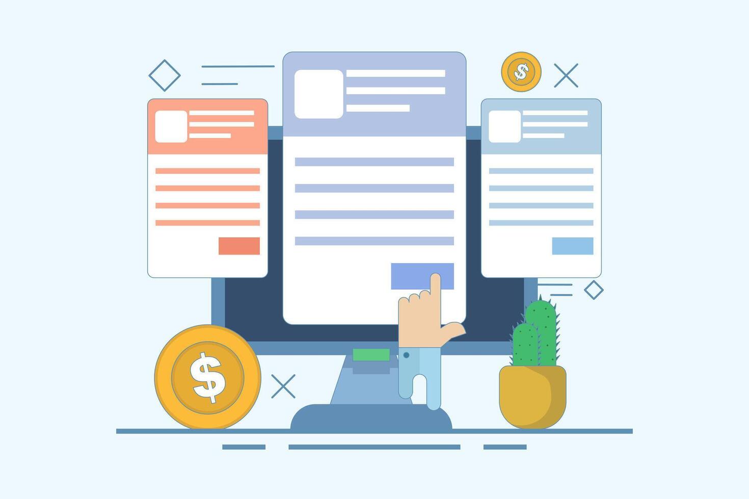 Concept of Selling online subscriptions, Selling products and services with subscription packages, Earn money online. Sell packages to increase revenue with website maintenance packages for clients. vector