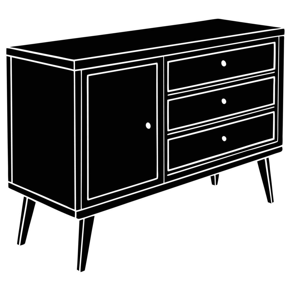 A black and white drawing of a sideboard vector