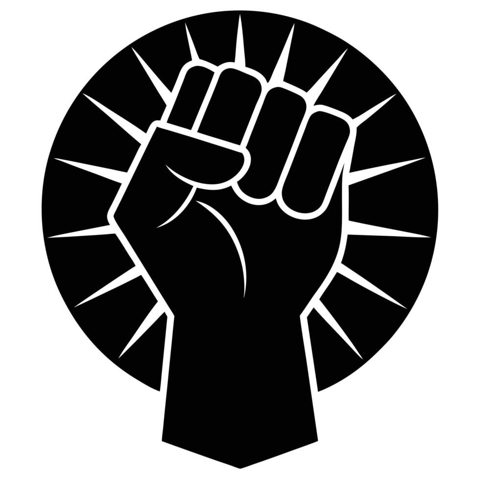 A black and white clenched fist in a circle vector