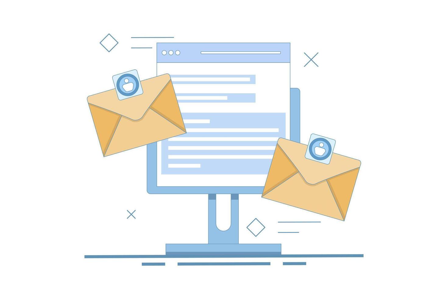 Email marketing concept, Send Email, Send email message, Contact us page on website, Contact us online form, Email communication for business. cartoon design illustration on background. vector